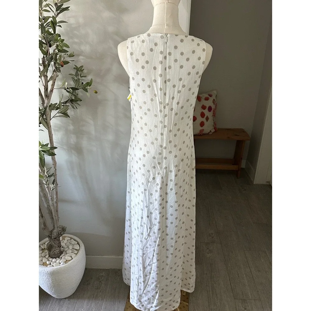 Halogen Polka Dot Linen Sleeveless Maxi Dress New!